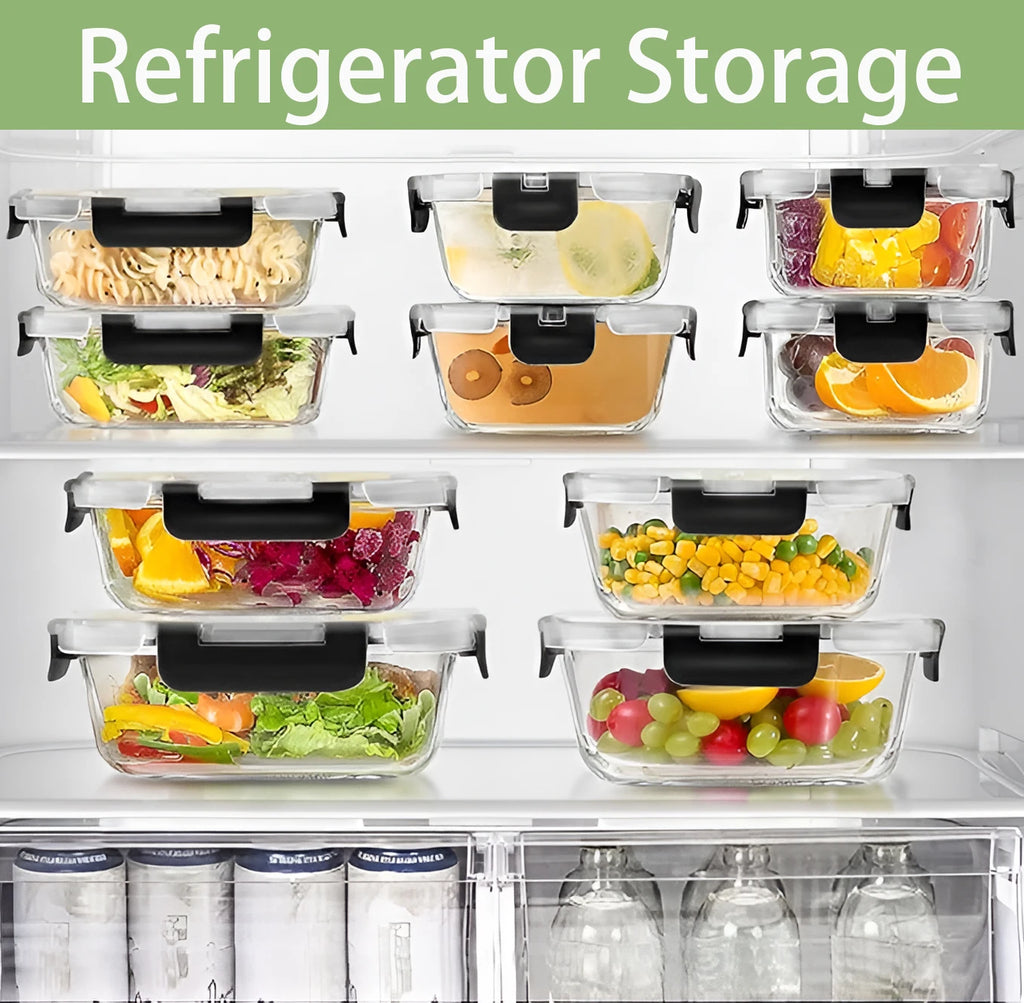 12-Piece Glass Lunch Box Food Storage Containers Set – Airtight BPA-Free Meal Prep Bento Boxes for Microwave, Freezer & Dishwasher