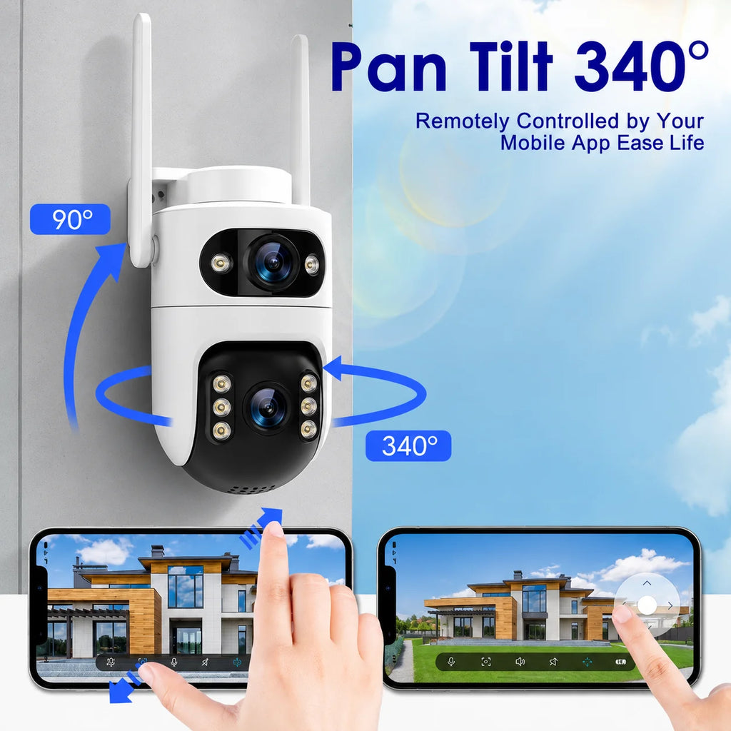 Smart Security Camera with Dual Lens: 2K HD Day & Night Vision, Motion Detection, Two-Way Audio, IP65 Waterproof, Cloud & Local