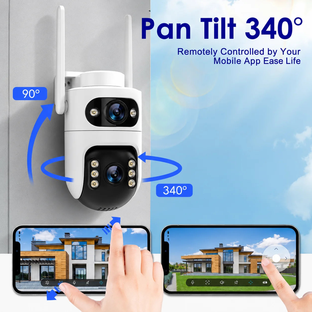 Smart Security Camera with Dual Lens: 2K HD Day & Night Vision, Motion Detection, Two-Way Audio, IP65 Waterproof, Cloud & Local