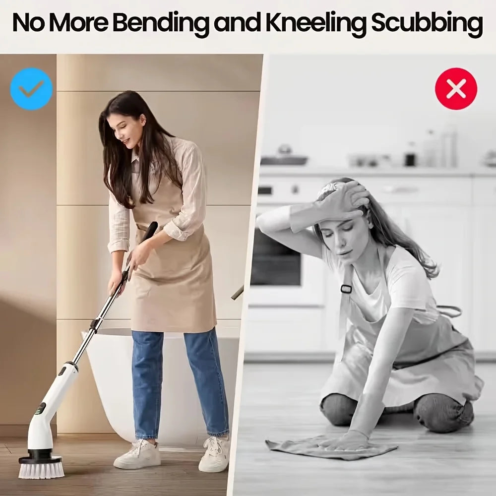 9-in-1 USB Rechargeable Electric Cleaning Brush with Telescopic Handle & 8 Interchangeable Brush Heads for Bathroom, Kitchen, Home & Car Cleaning