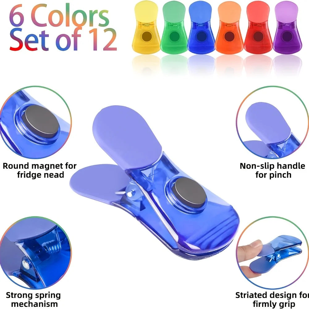 12-Piece Multicolor Food Bag & Note Clips – Durable Sealing Clips for Kitchen, Fridge, Office & Home Organization