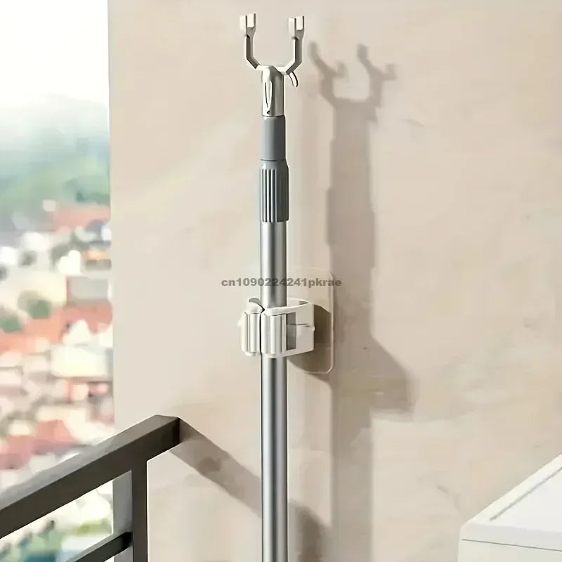 2PCS Mop Storage Storage Rack Bathroom Suction Hanging Pipe Traceless Mop Clip Broom Hanger Wall-Mounted Waterproof Mop Rack