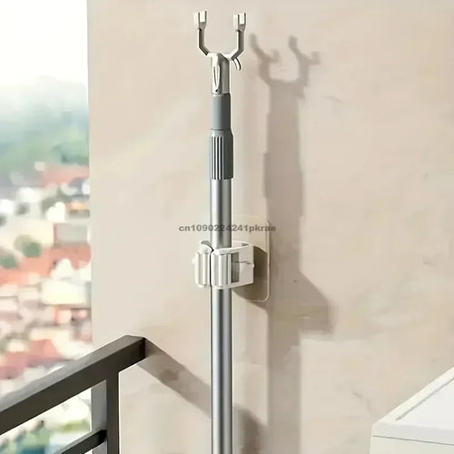 2PCS Mop Storage Storage Rack Bathroom Suction Hanging Pipe Traceless Mop Clip Broom Hanger Wall-Mounted Waterproof Mop Rack