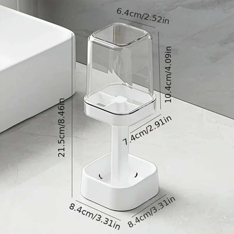Family Bathroom Essential 2-in-1 Toothbrush Holder - 21.5×8.4×8.4cm with Detachable Mouthwash Cup, Anti-Skid Base
