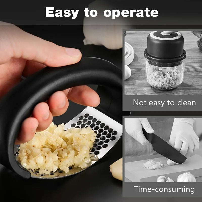 Heavy Duty Stainless Steel Garlic Press & Mincer with Soft Ergonomic Handle – Easy Garlic Crusher for Fresh Minced Garlic & Garlic Paste