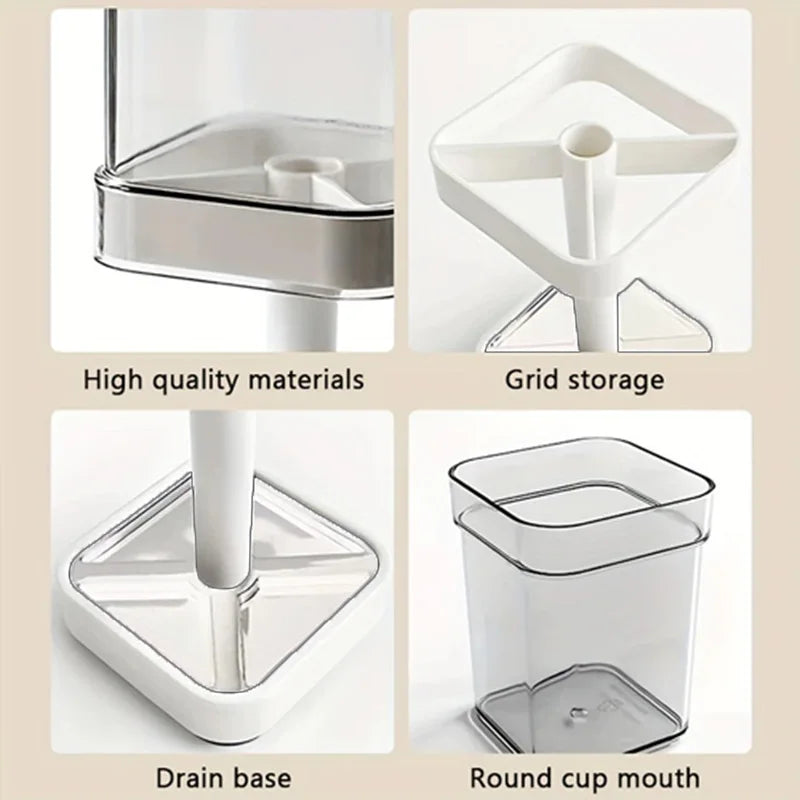 Family Bathroom Essential 2-in-1 Toothbrush Holder - 21.5×8.4×8.4cm with Detachable Mouthwash Cup, Anti-Skid Base
