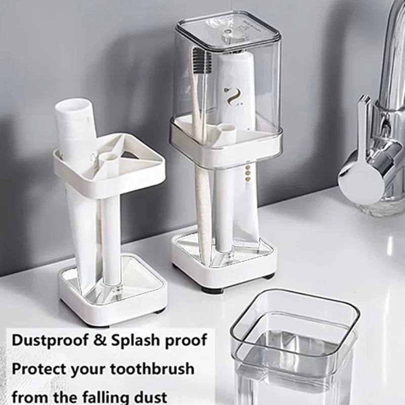 Family Bathroom Essential 2-in-1 Toothbrush Holder - 21.5×8.4×8.4cm with Detachable Mouthwash Cup, Anti-Skid Base