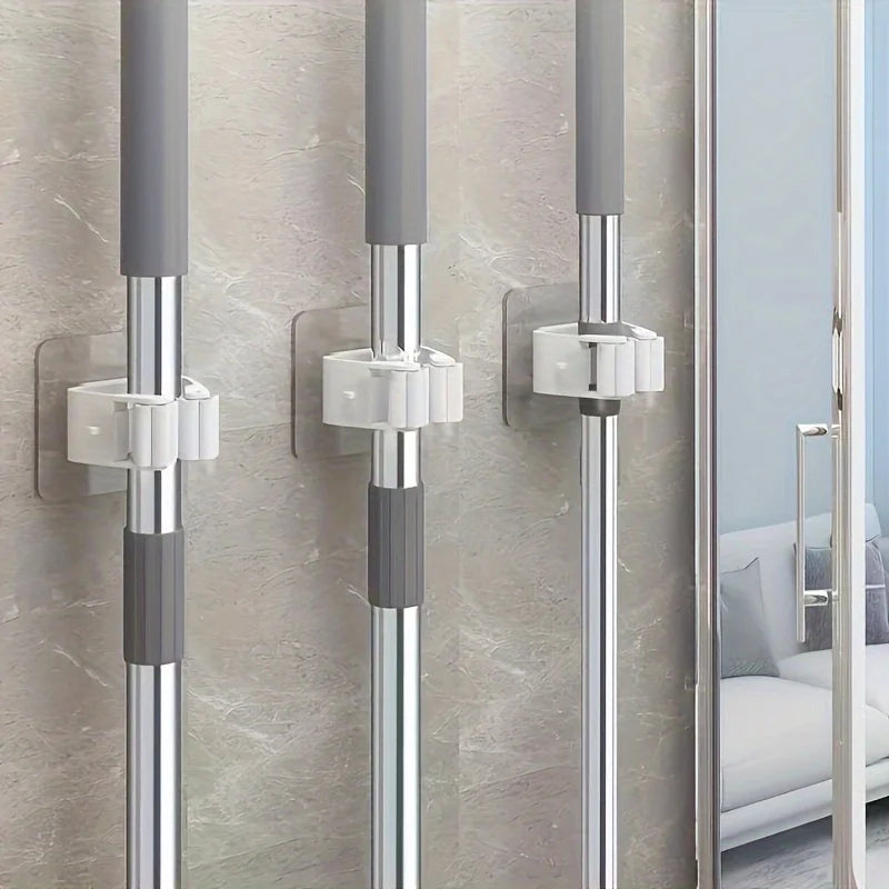 2PCS Mop Storage Storage Rack Bathroom Suction Hanging Pipe Traceless Mop Clip Broom Hanger Wall-Mounted Waterproof Mop Rack