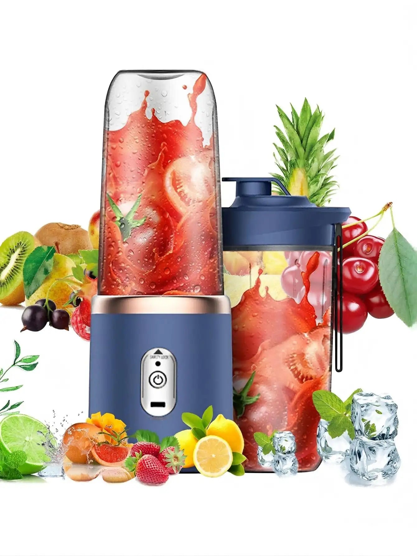 400ml Wireless And Portable Electric Blender, Mini USB Rechargeable Fruit Juice Mixer With 6 Blades And Double Glasses, Multi-Use For Processing Food At Home Or Outdoors, Ideal For Extracting Vegetables, Fruits And Making Smo