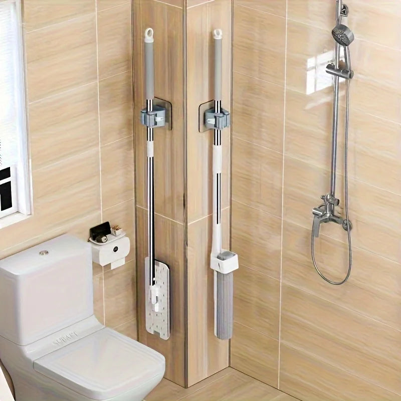 2PCS Mop Storage Rack Bathroom Suction Hanging Bar Traceless Mop Grip Broom Hanger Wall-Mounted Water-Resistant Mop Rack