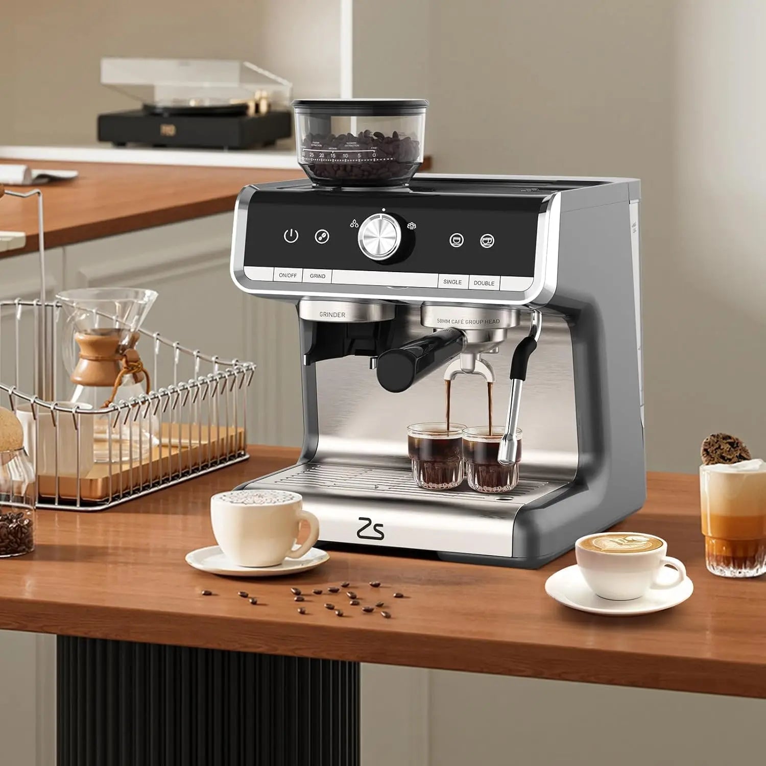20 Bar Espresso Coffee Machine 1450W Semi Automatic Espresso Maker with Grinder for Latte Cappuccino Gift Coffee Lover