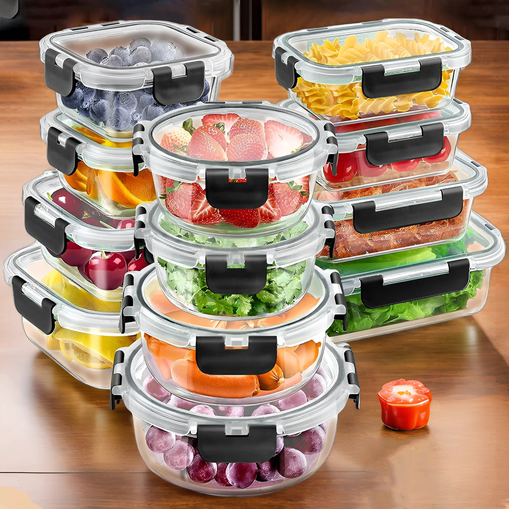 12-Piece Glass Lunch Box Food Storage Containers Set – Airtight BPA-Free Meal Prep Bento Boxes for Microwave, Freezer & Dishwasher