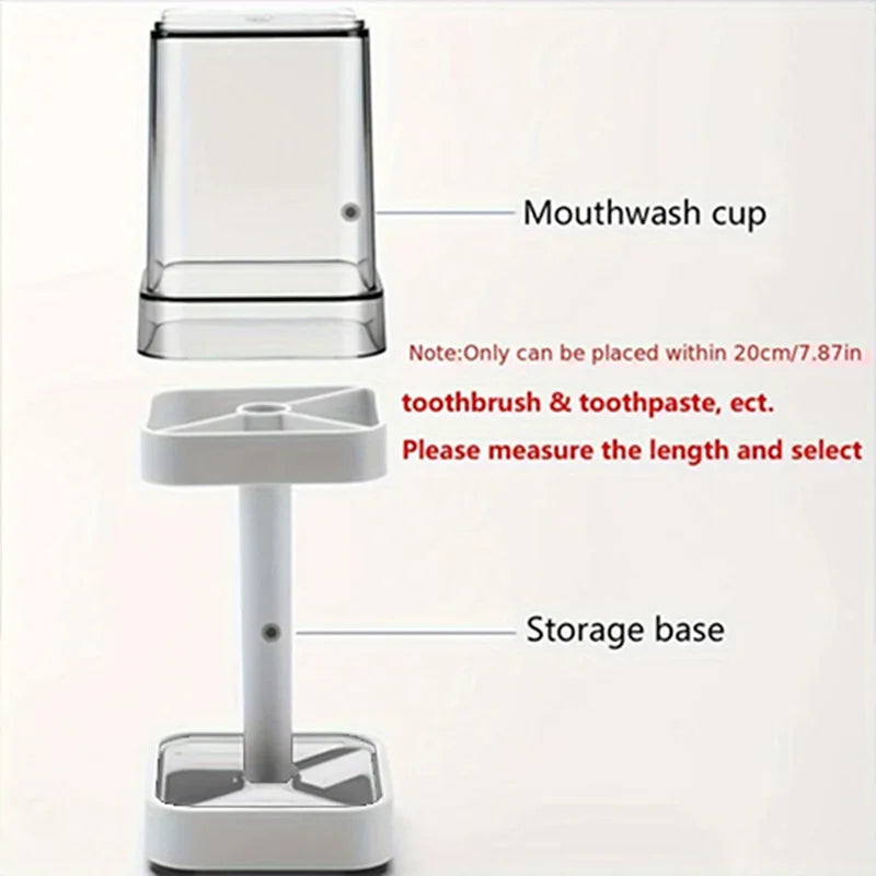 Family Bathroom Essential 2-in-1 Toothbrush Holder - 21.5×8.4×8.4cm with Detachable Mouthwash Cup, Anti-Skid Base