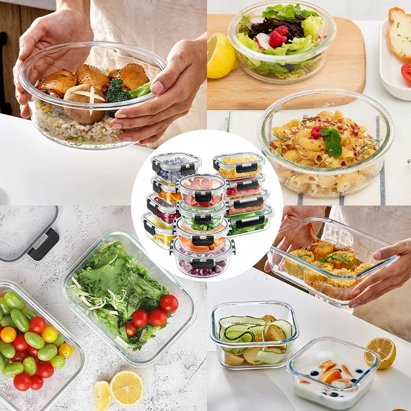 12-Piece Glass Lunch Box Food Storage Containers Set – Airtight BPA-Free Meal Prep Bento Boxes for Microwave, Freezer & Dishwasher