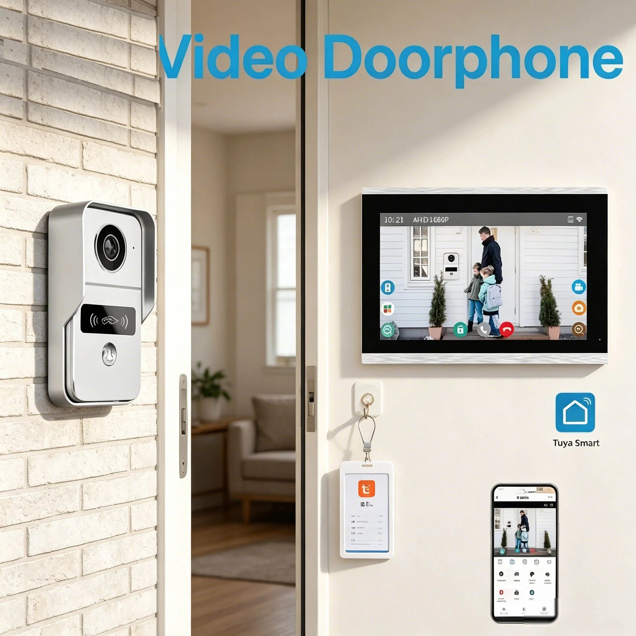Door Intercom Doorbell, 10.1 Inch, 1080P HD Color, CMOS, WiFi & Tuya App, IR CCTV Camera with Night Vision, Video & Calling