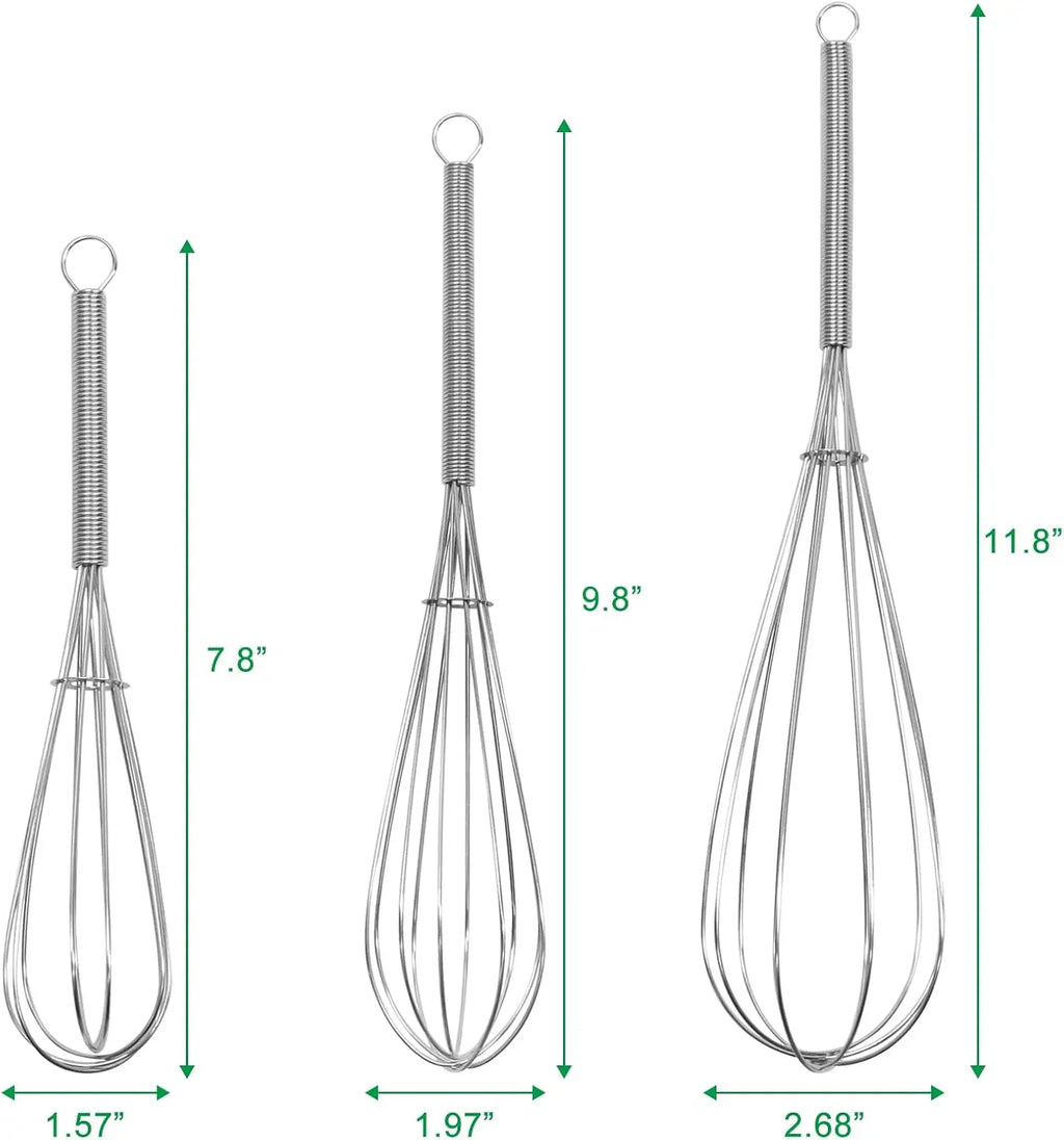 Stainless Steel Whisk Set 3Pcs Hand Mixer Egg Beater Kitchen Baking Tool for Cooking and Baking