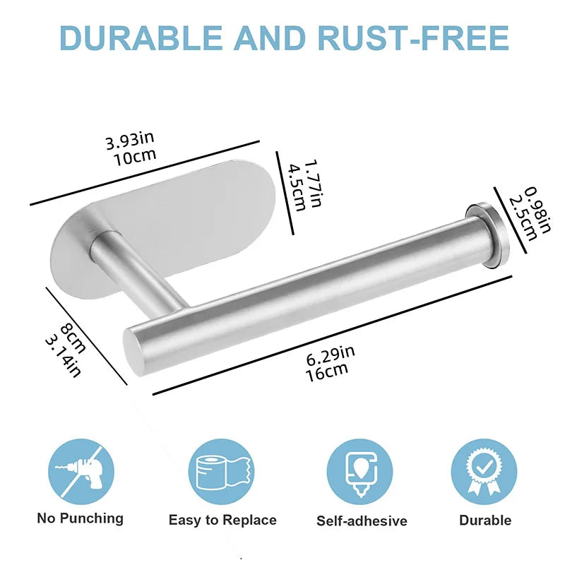 Stainless Steel Toilet Paper Holder Tissue Hanger Adhesive Toilet Paper Stand Paper Towels Holder Waterproof Bathroom Accessory