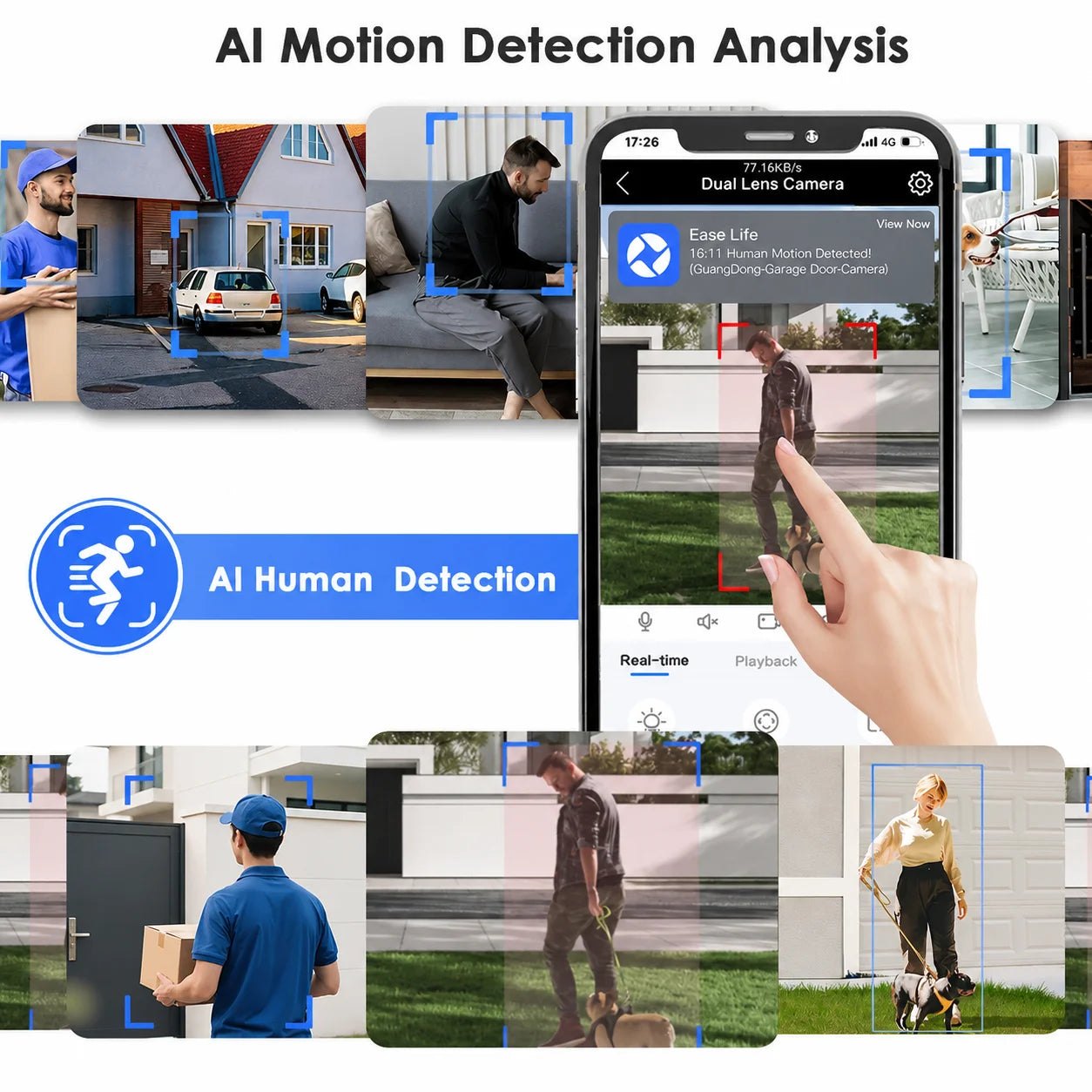 Smart Security Camera with Dual Lens: 2K HD Day & Night Vision, Motion Detection, Two-Way Audio, IP65 Waterproof, Cloud & Local