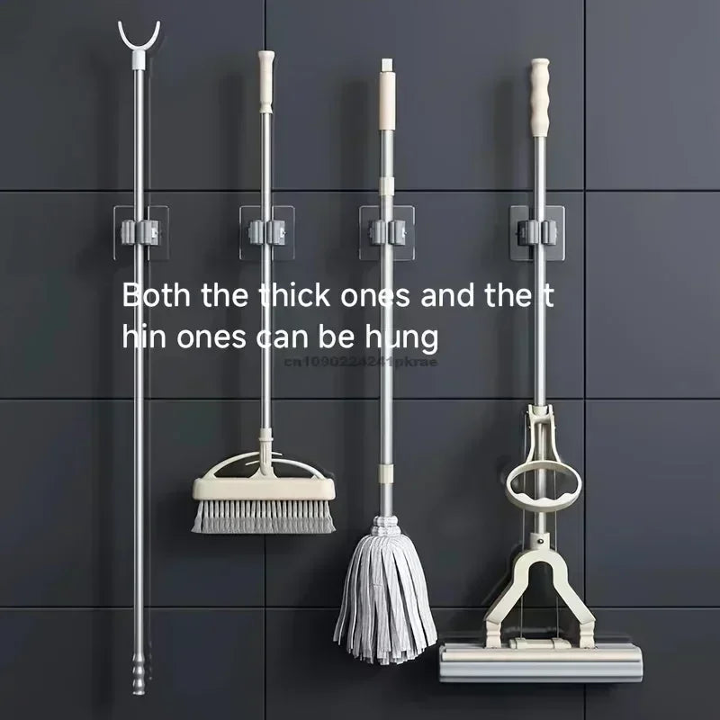 2PCS Mop Storage Storage Rack Bathroom Suction Hanging Pipe Traceless Mop Clip Broom Hanger Wall-Mounted Waterproof Mop Rack