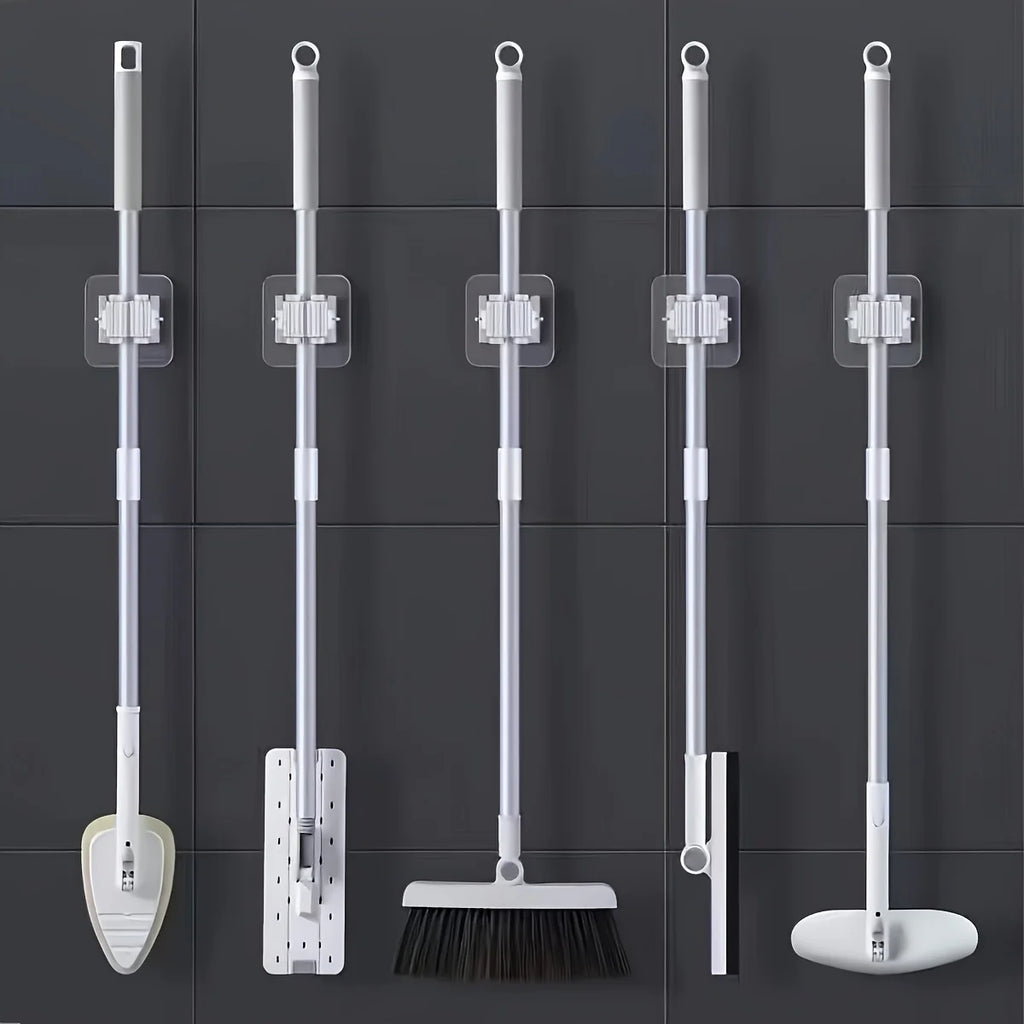 2PCS Mop Storage Rack Bathroom Suction Hanging Bar Traceless Mop Grip Broom Hanger Wall-Mounted Water-Resistant Mop Rack