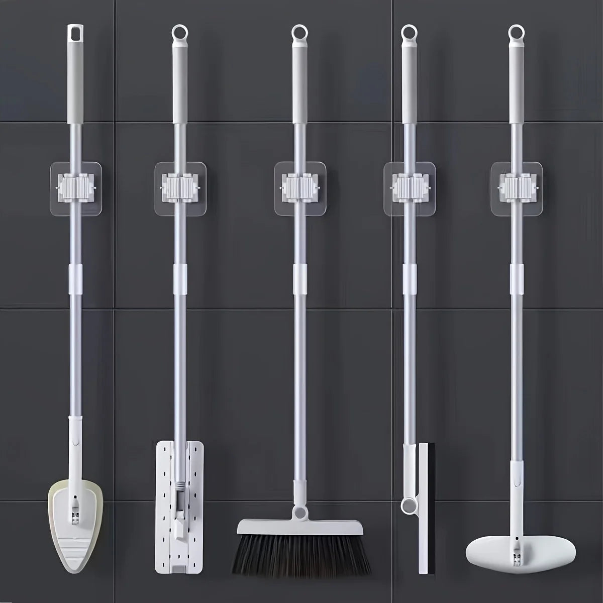 2PCS Mop Storage Rack Bathroom Suction Hanging Bar Traceless Mop Grip Broom Hanger Wall-Mounted Water-Resistant Mop Rack