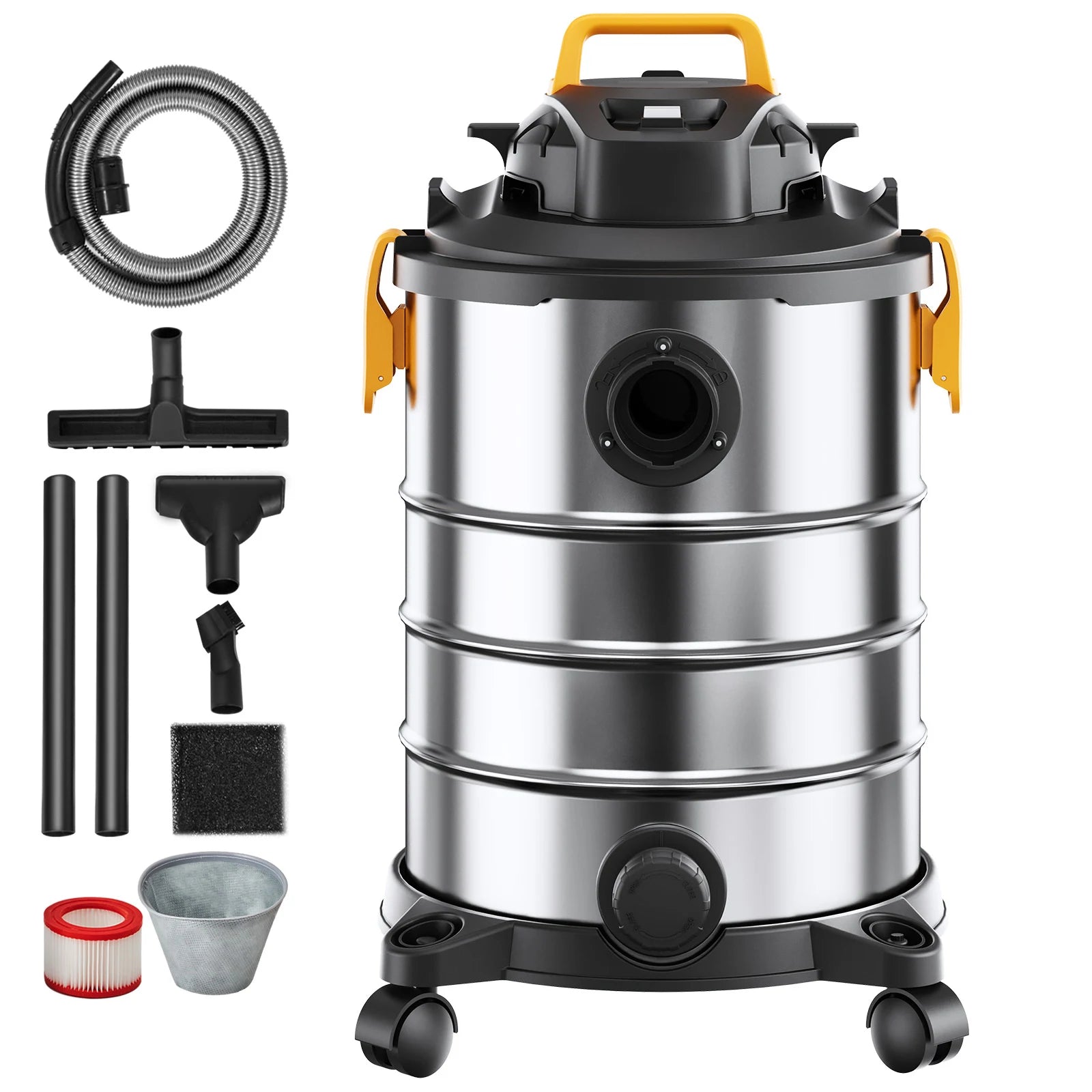 SucceBuy Stainless Steel Wet Dry Shop Vacuum Wet  Dry Vac Powerful Suction  Small Shop Vac Perfect for Carpet Debris  Pet  Hair