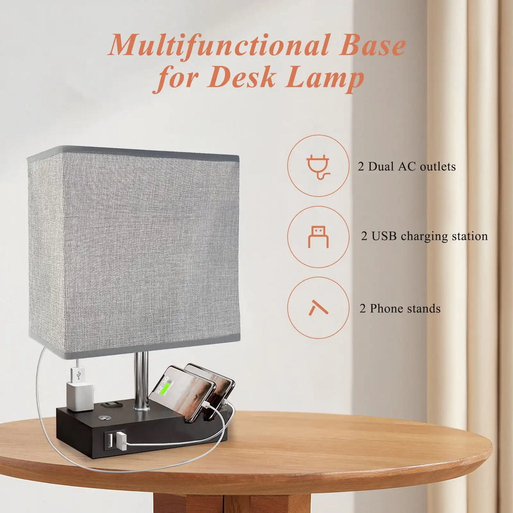 SZRSTH 15.7" Bedside Table Lamp for Bedroom, Dual Fast USB Charging Ports, Fully Dimmable Nightstand Lamps