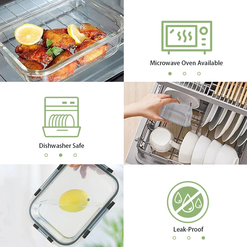 12-Piece Glass Lunch Box Food Storage Containers Set – Airtight BPA-Free Meal Prep Bento Boxes for Microwave, Freezer & Dishwasher