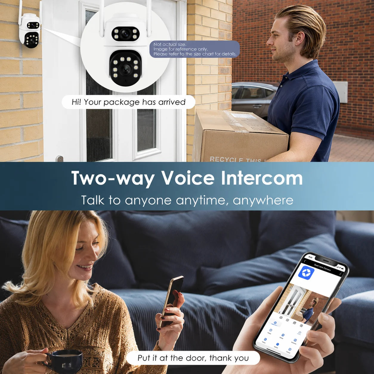 Smart Security Camera with Dual Lens: 2K HD Day & Night Vision, Motion Detection, Two-Way Audio, IP65 Waterproof, Cloud & Local