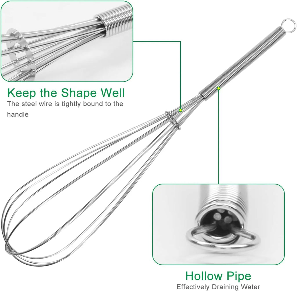 Stainless Steel Whisk Set 3Pcs Hand Mixer Egg Beater Kitchen Baking Tool for Cooking and Baking
