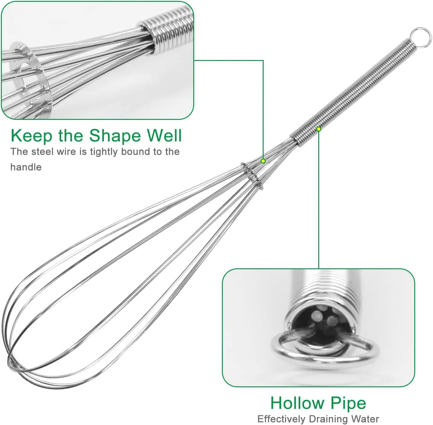 Stainless Steel Whisk Set 3Pcs Hand Mixer Egg Beater Kitchen Baking Tool for Cooking and Baking