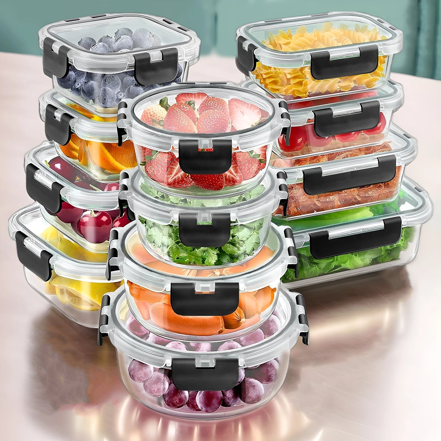 12-Piece Glass Lunch Box Food Storage Containers Set – Airtight BPA-Free Meal Prep Bento Boxes for Microwave, Freezer & Dishwasher
