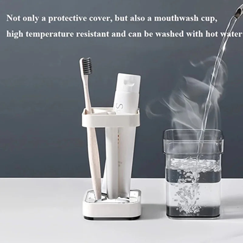 Family Bathroom Essential 2-in-1 Toothbrush Holder - 21.5×8.4×8.4cm with Detachable Mouthwash Cup, Anti-Skid Base