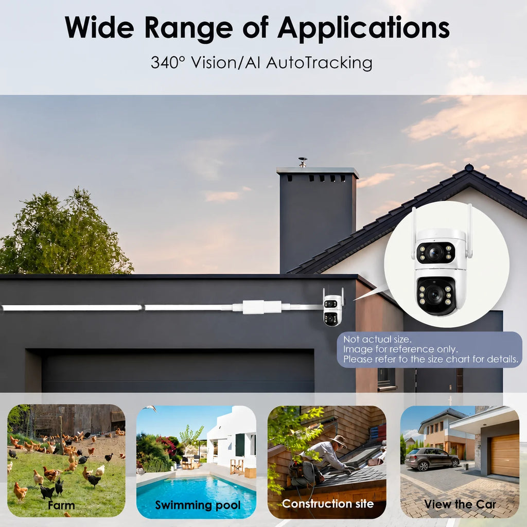 Smart Security Camera with Dual Lens: 2K HD Day & Night Vision, Motion Detection, Two-Way Audio, IP65 Waterproof, Cloud & Local